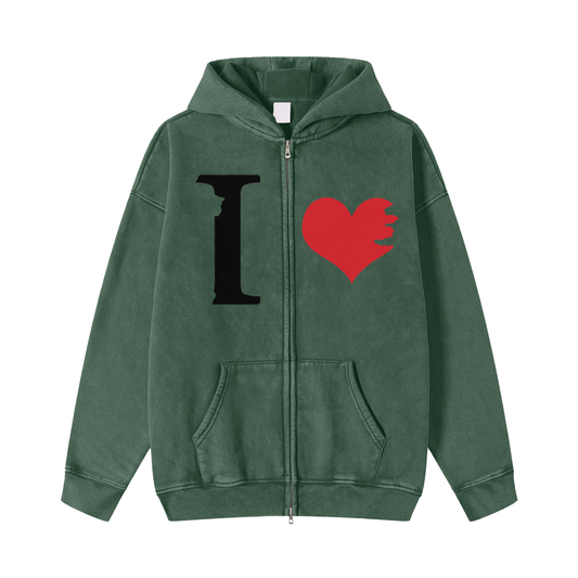 I❤️ PG Washed Zip-Through Fleece Hoodie