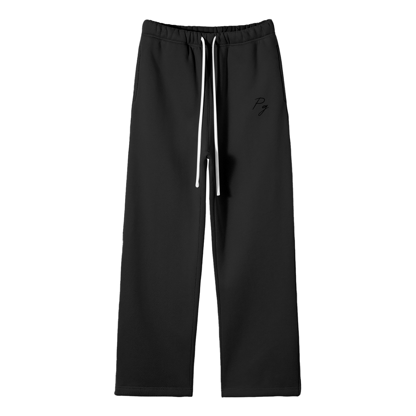 "Pg" Cursive Logo Tonal Unisex Solid Color Fleece Straight Leg Pants